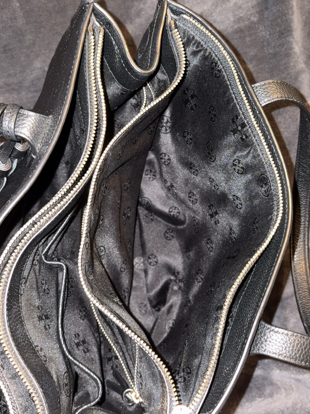 tory burch black pebbled leather thea hand bag - Picture 8 of 14
